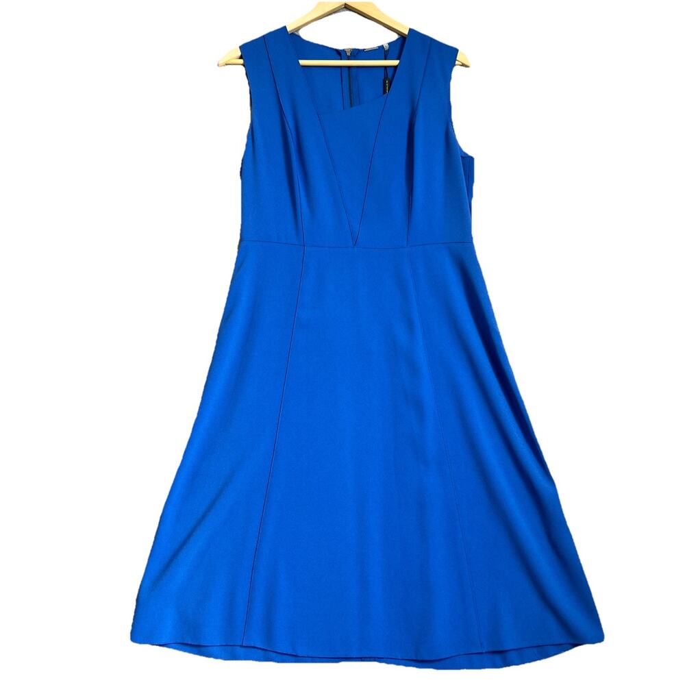 Elie Tahari Sydney Sheath Dress 8 Royal Blue Asymmetric Neckline Fit Flare NEW